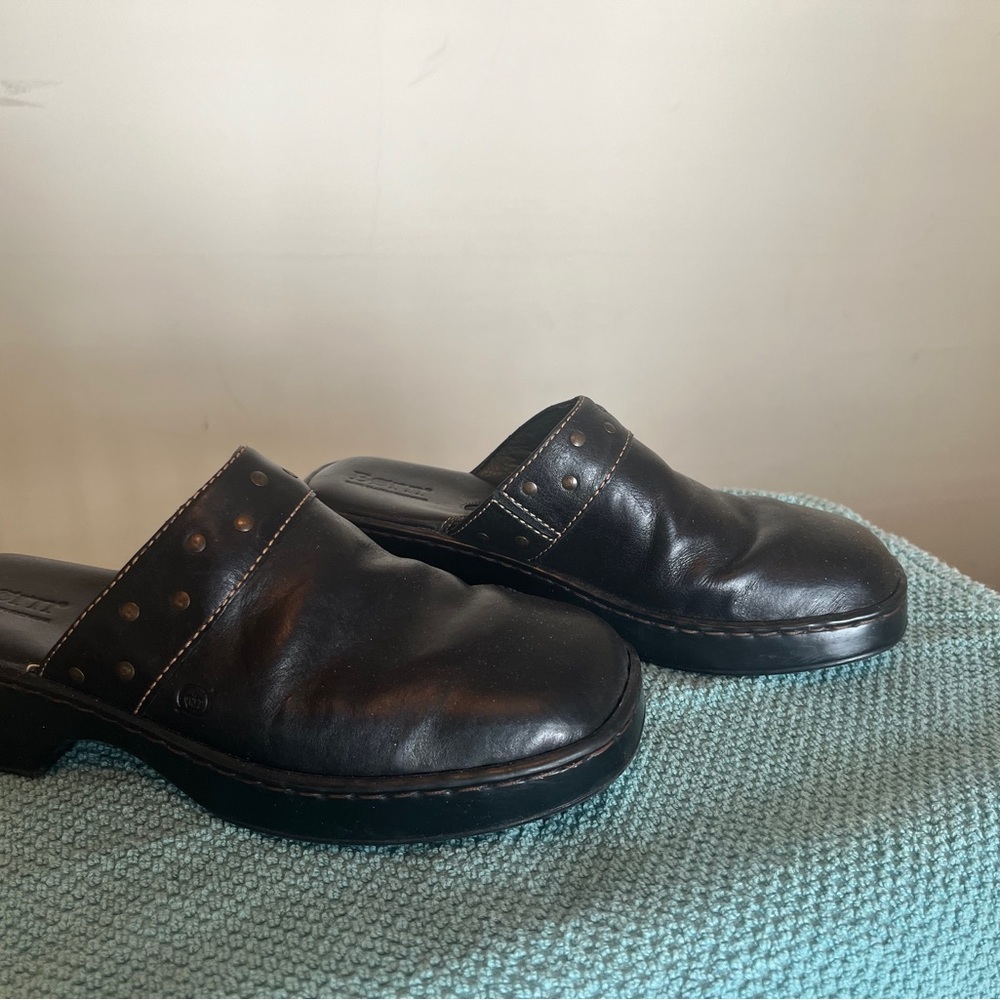 Born Black Leather Mules Slip-On Shoes